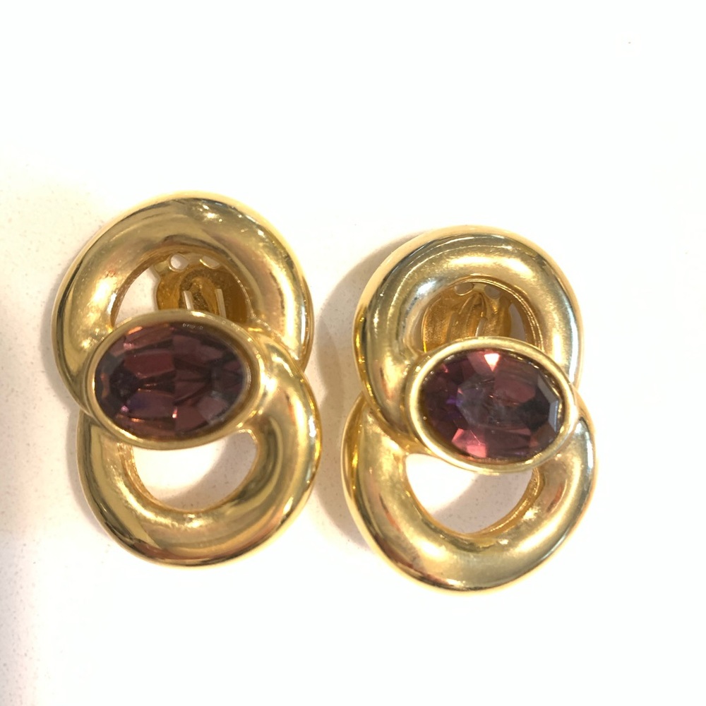 Vintage Givenchy gold earring with purple stone